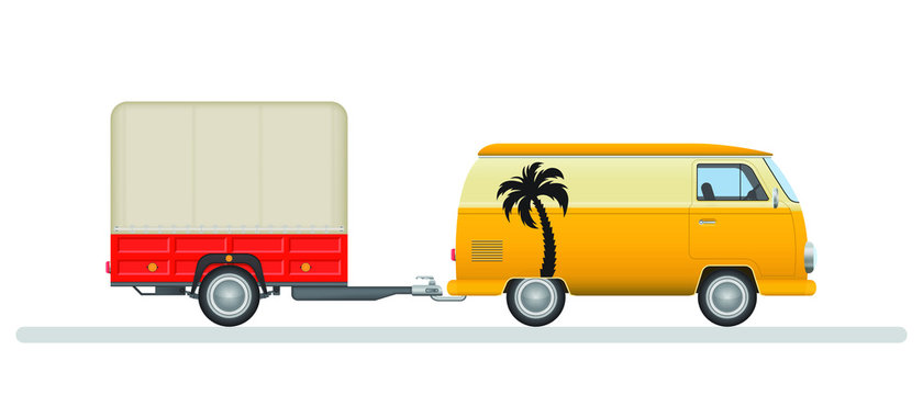 Van and trailer vector illustration isolated on white background