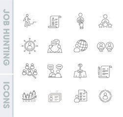 Flat line design style of job hunting icon set. Vector stock illustration.