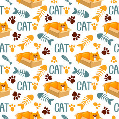 Cute seamless pattern with cats. Hand drawn kitty. Pattern for t-shirt, textile, fabric, web, poster, card and other design.