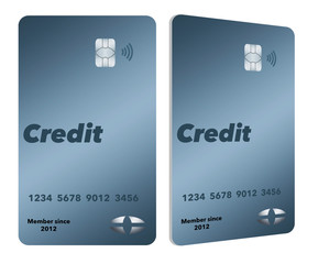 This is a pair of generic mock credit cards that are in the modern vertical format. Isolated on a white background.