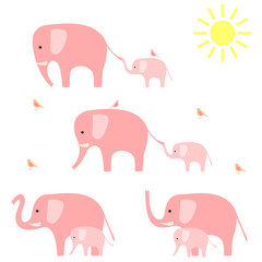 Elephants with baby elephants. Vector illustration.