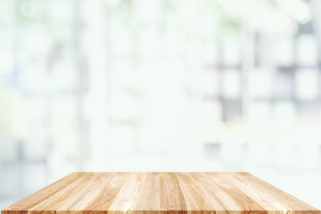 Empty wooden table and window room interior decoration background, product montage display,can be used for display or montage your products.Mock up for display of product.
