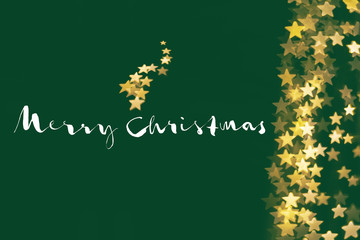 Merry Christmas handwriting fonts, Typography with Christmas lights star bokeh on green background, Time to celebrate Christmas, xmas, holidays, web banner concept background