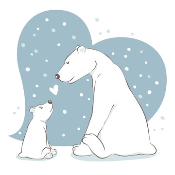 A family of polar bears. Vector illustration, Christmas card with funny bears
