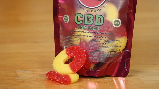 CBD infused gummy rings. Edible cannabis products are now freely available in California. Photo taken in Vista, CA / USA - November 19, 2019.