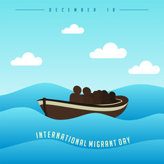 International Migrant Day on december 18 with people on boat at Day on sea vector Cartoon