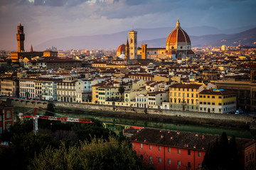 Fototapeta na wymiar Beautiful Florence at sunset: city of cathedrals and towers