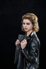rock girl in biker jacket