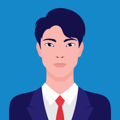 Portrait of an Asian businessman, vector flat illustration. Asian young successful man avatar.