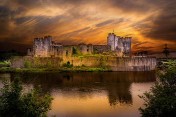 Caerphilly Castle - A Norman castle located in the city of Caerphilly in South Wales.