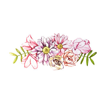 Watercolor flowers hand painted illustration isolated on white background. Watercolor sweets collection. Perfect for cards, prints, invitations, birthday cards. The romantic image with pink flower.