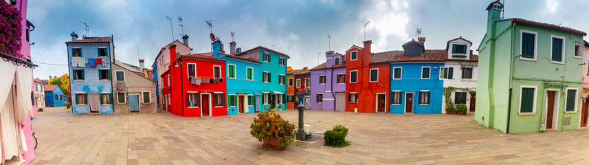 Panorama. Facades of traditional old houses on the island of Burano. © pillerss