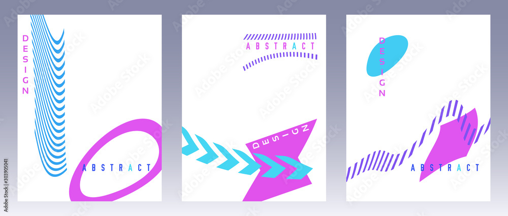 Poster Set of abstract minimalistic patterns with curved geometric shapes. Vector graphics