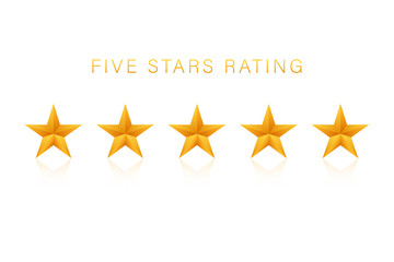 Five golden rating star on white background. Vector stock illustration