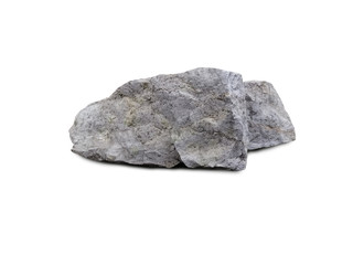Stone formed from limestone and shale isolated on white background. There is noise and grain caused by the texture of the stone.