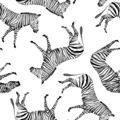 Fototapeta na wymiar Watercolor seamless patterns with safari animals. Cute african zebra.