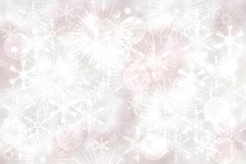 Abstract blurred festive delicate winter christmas or Happy New Year background texture with shiny light pink white and bright bokeh lighted stars. Card concept.