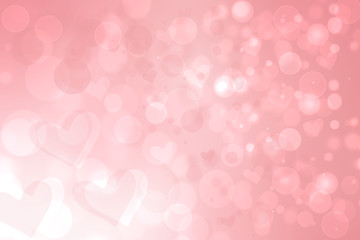 Valentines or wedding day card template . Abstract delicate love romantic holiday gradient pink orange background texture with hearts. Beautiful backdrop with space.