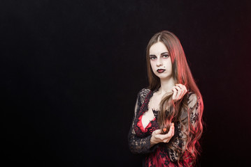 witch vampire girl in red dress
