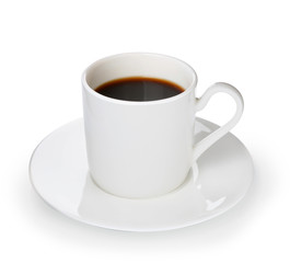 Cup of hot coffee on white background