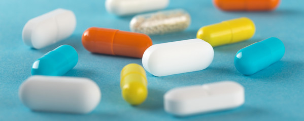 Business in the pharmaceutical industry.Medical pills and capsules.