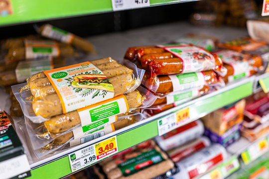 Basalt, USA - September 19, 2019: Supermarket Grocery Store Shelf With Sale Price For Vegan Simple Truth Plant Based Sausages In City Market Kroger