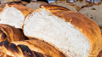 Fresh bread on the counter in the bakery