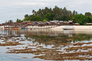 The village of fishermen in Malaysia. Island of Mabul. Outflow..