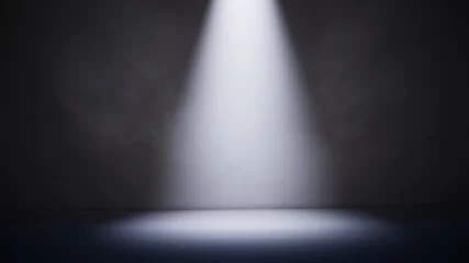 Gordijnen Abstracte donkere achtergrond met spotlight en rook. 3D illustratie © MUS_GRAPHIC
