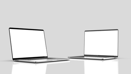 Set of laptops, templates on a white background. Template, mockup, design.	
