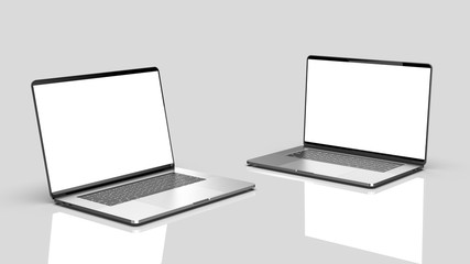 Set of laptops, templates on a white background. Template, mockup, design.	