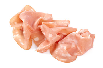 thin slices of mortadella ham isolated on white