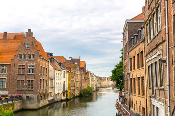 Fototapeta na wymiar River canal in old tourist town, Europe