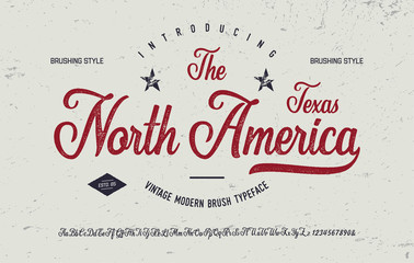 "The North America".  Vintage Brush Font. Retro Typeface. Vector Illustration.
