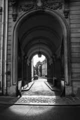 Black and white photo of old arch, Paris