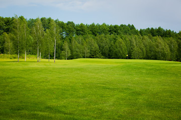lush fairway in the foreground contrast in the distance at a gol