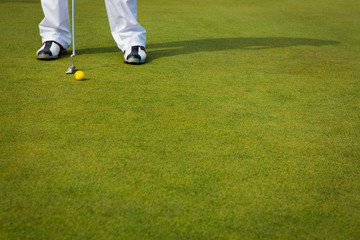 Obraz premium Playing golf. Golf club and ball. Preparing to shot