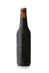Bottle of fresh beer on white background