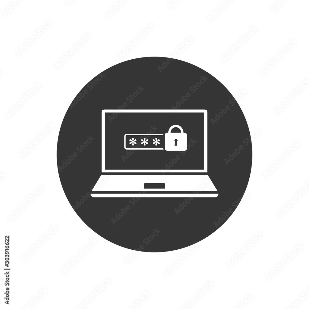 Poster laptop with password notification and lock icon isolated. concept of security, personal access, user