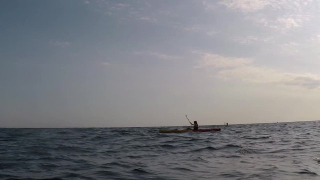 Rowing in the kayak