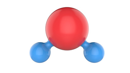 3d illustration of water molecule in red and blue color isolated on white