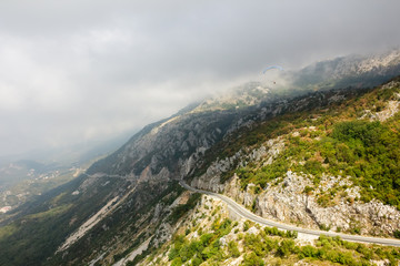The mountain road in Montenegro. Top view.