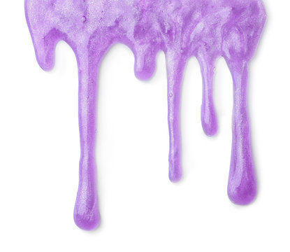 Flowing violet slime on white background. Antistress toy