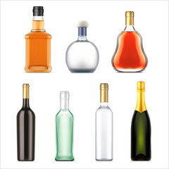 Alcohol drinks bottles, vector realistic set