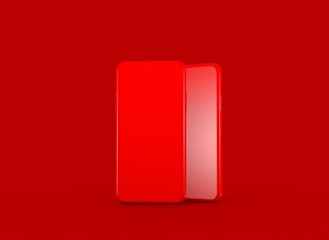 New smartphone with blank screen isolated Flat 3d red