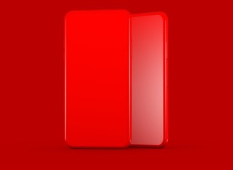 New smartphone with blank screen isolated Flat 3d red