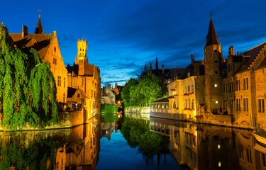 Poster Belgium, Brugge, European town with river channels