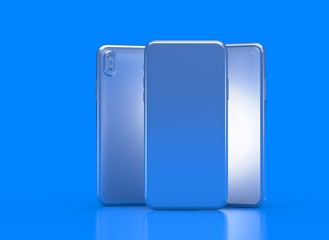 New smartphone with blank screen isolated Flat 3d blue