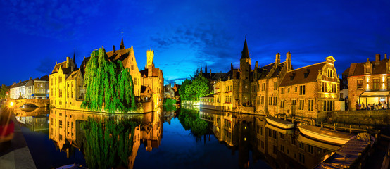 Fototapeta na wymiar Belgium, Brugge, night cityscape, panoramic view