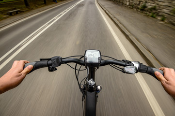 Ebike elettric bike dashboard riding city ebike onbard  pov fun action